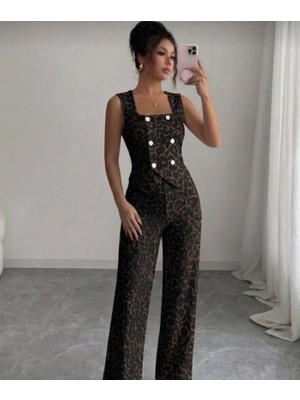 Uslucan Alışveriş Kadın Düğmeli Bürümcük Kumaş Takım