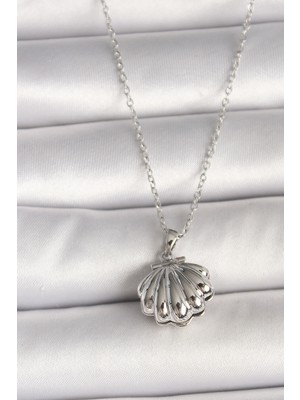 Karahanbey Çelik Gümüş Renk Zincir Açılır Incili Midye Model Kadın Kolye -