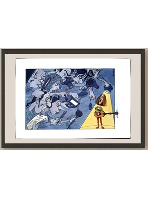 Karikatural Michel Kichka 43X30CM Orijinal Karikatür BOD04550