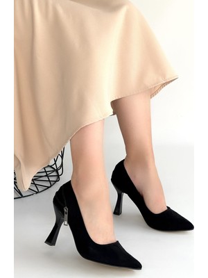 Erbilden Retta Siyah Süet Topuklu Ayakkabı 8.5 cm Topuk