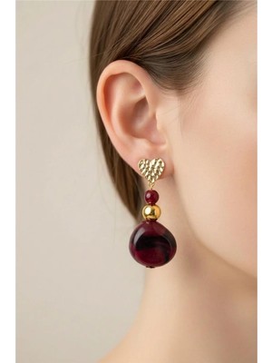 Petek Aksesuar Akrilik Tasarım El Yapımı Kalp Küpe