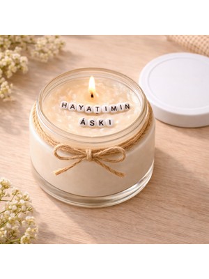 Verda Desing Hayatımın Aşkı Notlu Kokulu Kavanoz Mum - Özel Notlu Hediyelik Cam Mum