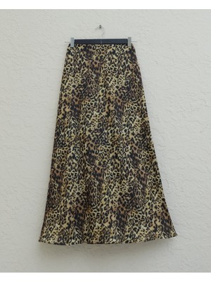 Moda Morfo Leopar Desen Kloş Etek -Leopar