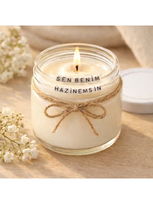 Verda Desing Sen Benim Hazinemsin Notlu Kokulu Kavanoz Mum - Özel Notlu Hediyelik Cam Mum