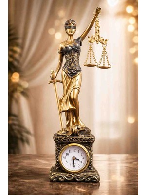 Wolawood Lady Justice Saatli Adalet Tanrıçası Heykeli El Yapımı Hediyelik Dekor Kılıç Terazi Tasarımlı Dekoratif Biblo Set