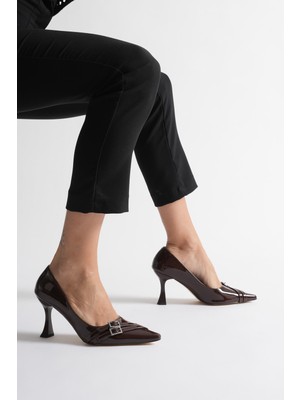 Zerenyus Aspen Premium Acı Kahve Rugan Stiletto 7cm