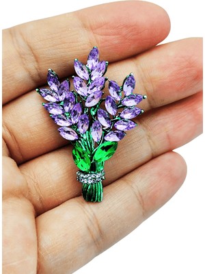 BB Bi Butik Shop Ametist Işıltılı Kristal Buket Broş
