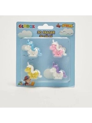 Globox 3D Eraser 4'lü Silgi Unicorn 3 Adet