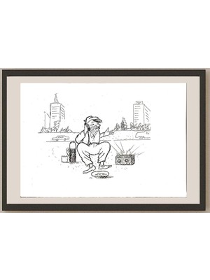 Karikatural Yosef Fayer 33X23CM Orijinal Karikatür BOD04628