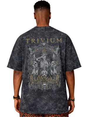 Sevbano Trivium Rock Metal Müzik Grubu Sırt Baskılı Unisex Oversize Vintage Yıkamalı Tişört