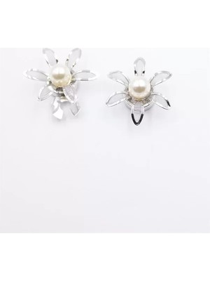 Royaleks Incili Düğme Broşu - Gümüş