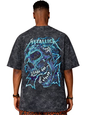 Sevbano Tasarım Metallica Rock Metal Müzik Grubu Sırt Baskılı Unisex Oversize Vintage Yıkamalı Tişört
