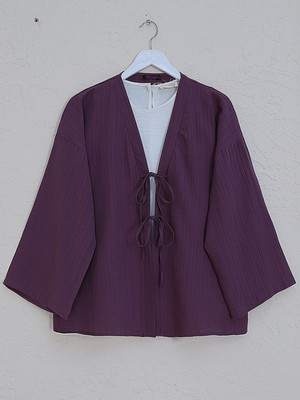 Modamorfo Önü Çift Bağcıklı Pantolonlu Krınkıl Takım -Mürdüm