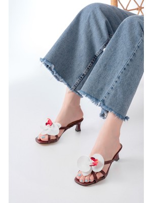 Zerenyus ZRİN-622 Premium Bordo Orkide Detaylı Ince Topuklu Kadın Terlik