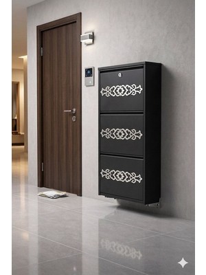 Karlı 3'lü Kilitli Antrasit Gümüş Desenli Metal Ayakkabılık