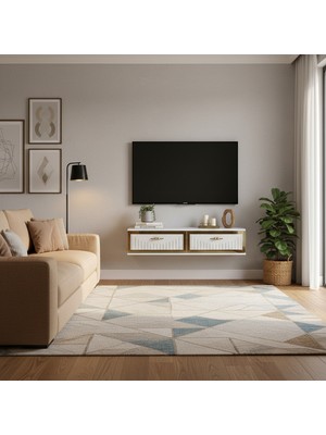 Ceneyra TDA1206BG - TUNA120 Duvara Montaj Tv Stand, Tv Rafı, Tv Sehpası 120CM Beyaz-Gold