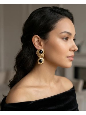 Siyah Taşlı Vintage Küpe