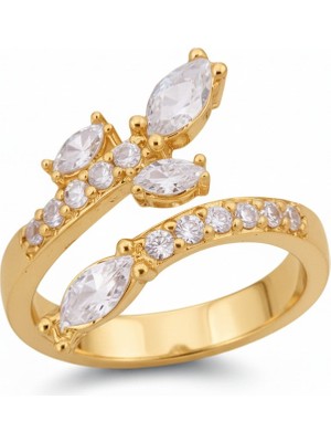 Atalya Accessory Zirkon Taşlı Yaprak Kadın Çelik Yüzük - Ayarlanabilir Boyut