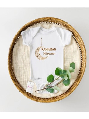 Hediyenza Hoş Geldin Ramazan Gold Yazı Ramadan Kareem Baskılı Pamuklu Bebek Body & Zıbın