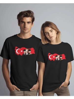 Hediyenza Atatürk ve Türk Bayrağı Türkiye Haritası Tasarımlı Çift T-Shirt
