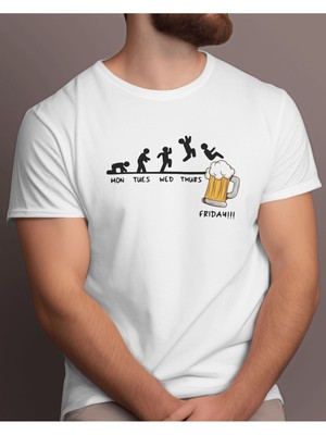 Hediyenza Friday Beer Day Tasarım Unisex Beyaz T-Shirt