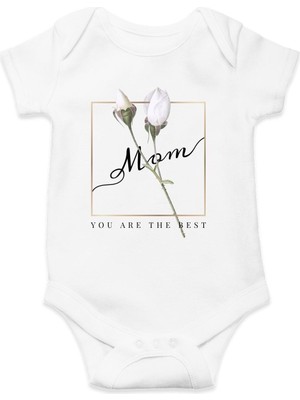 Hediyenza Mom You Are The Best Baskılı Pamuklu Bebek Body & Zıbın