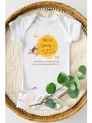 Hediyenza Beni Öpme Baskılı Yarım Kollu Bebek Body & Zıbın