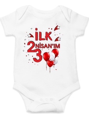 Hediyenza Ilk 23 Nisan’ım Kırmızı Beyaz Baskılı Pamuklu Bebek Body & Zıbın