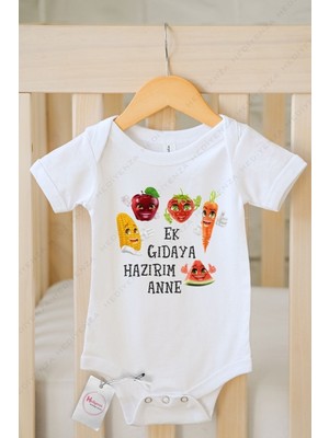 Hediyenza Ek Gıdaya Hazırım Anne Baskılı Bebek Body & Zıbın