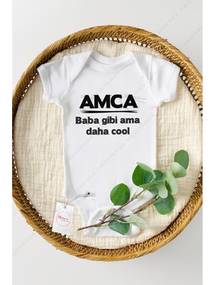 Hediyenza Unisex Beyaz Amca Baba Gibi Ama Daha Cool Baskılı Yarım Kollu Body  Zıbın