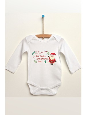 Hediyenza Dear Santa Noel Baba Baskılı Uzun Kollu Bebek Body & Zıbın