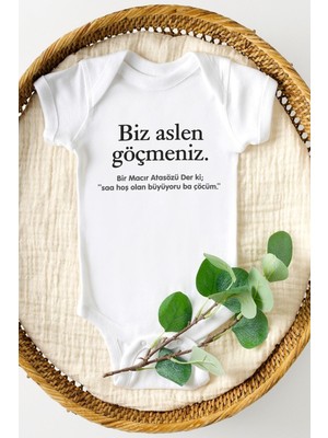 Hediyenza Biz Aslen Göçmeniz Basklı Yarım Kollu Bebek Zıbını