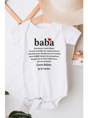 Hediyenza Canım Babam Baskılı Unisex Bebek Body & Zıbın Özel Olay İçin Beyaz Renk