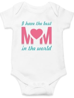 Hediyenza Best Mom In The World Baskılı Pamuklu Bebek Body & Zıbın