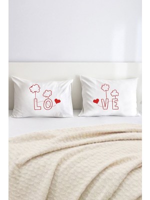 Hediyenza Love / Aşk Baskılı Yazılı Çift Kişilik Dekoratif Yastık Kılıfı 50X70 cm - Beyaz