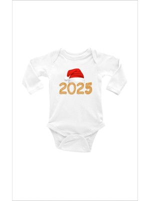 Hediyenza 2024 Baskılı Noel Baba Şapkalı Uzun Kollu Bebek Body Zıbın