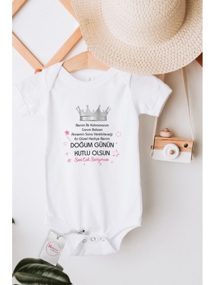 Hediyenza Doğum Günün Kutlu Olsun Baba Pembe Yıldızlar Baskılı Bebek Body & Zıbın
