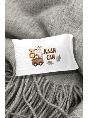 Hediyenza Safari Sevimli Hayvanlar Baskılı Yazılı Dekoratif Çocuk Yastık Kılıfı 50X70 cm 1 Adet - Beyaz