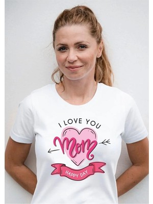 Hediyenza Anneler Günü Özel Hediye Happy Mothers Day Anne Tasarım Yetişkin Unisex Beyaz T-Shirt