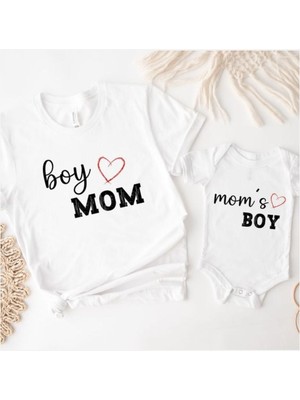 Hediyenza Boy Mom T-Shirt & Mom’s Boy Bebek Zıbın (Tekli Üründür Kombin Yapmak Içn 2 Adet Sepete Ekleyiniz)