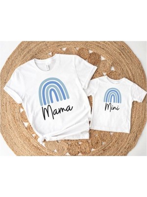 Hediyenza Mama & Mını Mavi Baskılı T-Shirt Kombini (Tekli Üründür Kombin Yapmak Için 2 Adet Sepete Ekleyiniz)