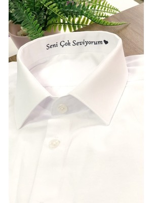 Hediyenza Seni Seviyorum Baskılı Sevgililer Günü Hediye Erkek Beyaz Slim Fit Gömlek