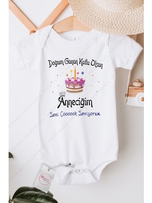 Hediyenza Doğum Günün Kutlu Olsun Anne Baskılı Bebek Zıbın & Body