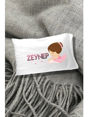 Hediyenza Pembe Balerin Baskılı Yazılı Dekoratif Çocuk Yastık Kılıfı 50X70 cm 1 Adet - Tek Kişilik- Beyaz