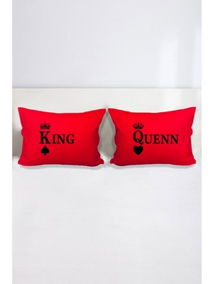 Hediyenza King Quenn Çift Kişilik Harfli Dekoratif Yastık Kılıfı 50X70 cm Kırmızı