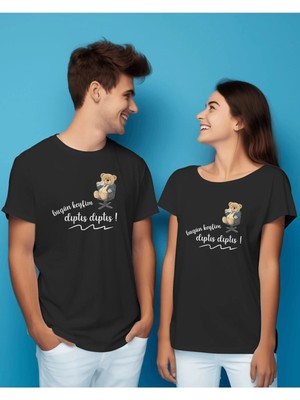 Hediyenza Bugün Keyfin Dıptıs Dıptıs Teddy Bear Valantine Baskılı Sevgililer Günü Hediyesi Çift T-Shirt