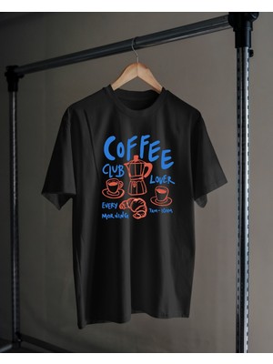 Hediyenza Coffee Lover Clup Baskılı Oversize T-Shirt Unisex %100 Pamuk