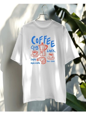 Hediyenza Coffee Lover Clup Baskılı Oversize T-Shirt Unisex %100 Pamuk