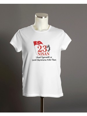 Hediyenza 23 Nisan Bayram Bayrak Atatürk T-Shirt , Çocuk Bayramı Baskılı Unisex Çocuk Kısa Kollu T-Shirt