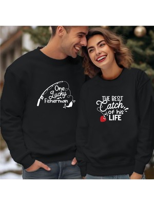 Hediyenza Sevgili Kombini Lucky Fisherman Baskılı Sevgililer Günü Hediyesi Sweatshirt Yetişkin